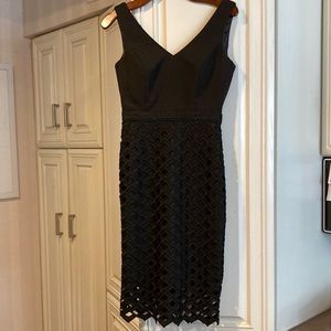 Black Sleeveless Cocktail Dress from WHBM. Size 0. Lattice Overlay detail.